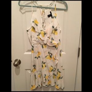Forever 21 Lemon Print Faux Wrap Dress